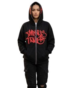 Minus Two Full Zipper Red Black Hoodie premium streetwear zip-up hoodie
