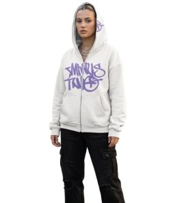 Minus Two Full Zipper Purple White Hoodie premium streetwear zip-up hoodie