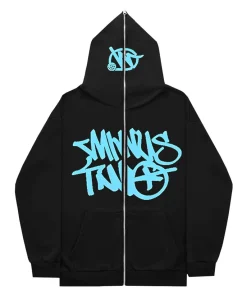Minus Two Full Zipper Blue Black Hoodie premium streetwear zip-up hoodie