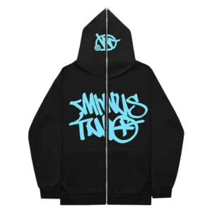 Minus Two Full Zipper Blue Black Hoodie