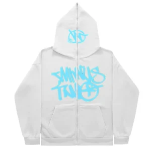 Minus Two Full Zipper Blue White Hoodie