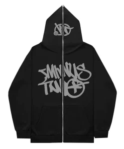 Minus Two Full Zipper Grey Black Hoodie premium streetwear zip-up hoodie