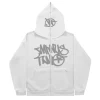 Minus Two Full Zipper Grey White Hoodie premium streetwear zip-up hoodie