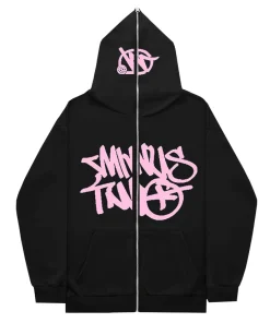 Minus Two Full Zipper Pink Black Hoodie premium streetwear zip-up hoodie