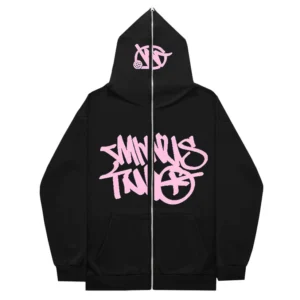 Minus Two Full Zipper Pink Black Hoodie