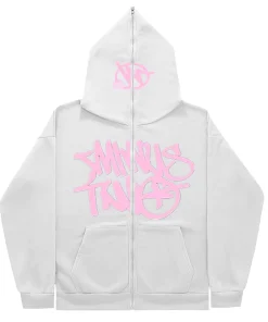 Minus Two Full Zipper Pink White Hoodie premium streetwear zip-up hoodie