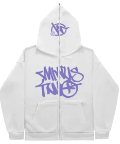 Minus Two Full Zipper Purple White Hoodie premium streetwear zip-up hoodie