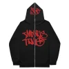 Minus Two Full Zipper Red Black Hoodie premium streetwear zip-up hoodie