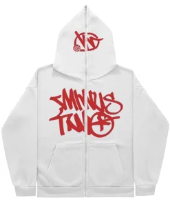 Minus Two Full Zipper Red White Hoodie premium streetwear zip-up hoodie