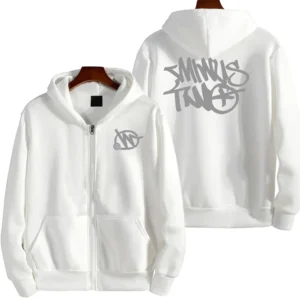 Minus Two Zip Up Grey White Hoodie