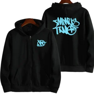 Minus Two Zip Up Sky Blue Black Hoodie