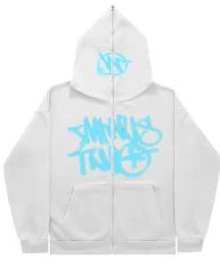 Minus Two Full Zipper Blue Hoodie White premium streetwear zip-up hoodie