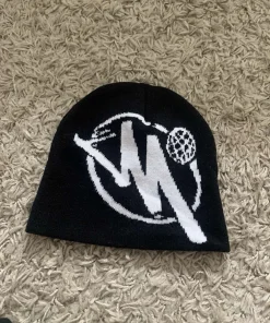 Minus Two Black Beanie White logo