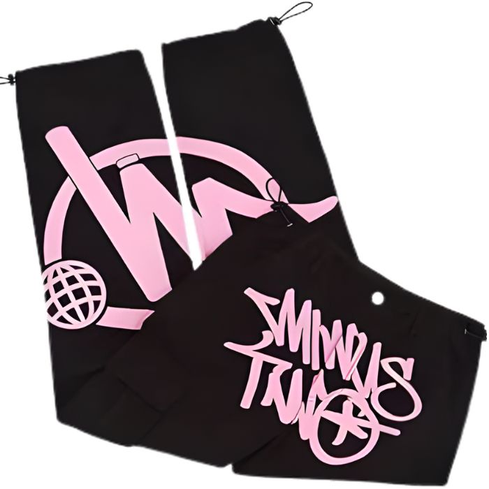 Minus Two black cargo pant with pink logo premium streetwear cargo pants for men and women
