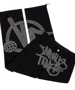 Minus Two Black Pants With Gray Rhinestone premium streetwear pants for men and women