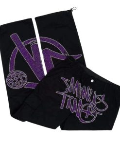 Minus Two Cargo Black Pants With Purple Rhinestone premium streetwear cargo pants