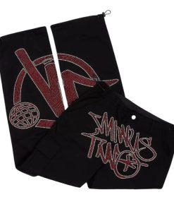 Minus Two Cargo Black Pants With Red Rhinestone premium streetwear cargo pants