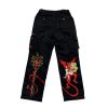 Minus Two Cargo Black Pants With Devil Embroidery premium streetwear cargo pants