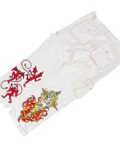 Minus Two Cargo White Pants With Devil Embroidery premium streetwear cargo pants