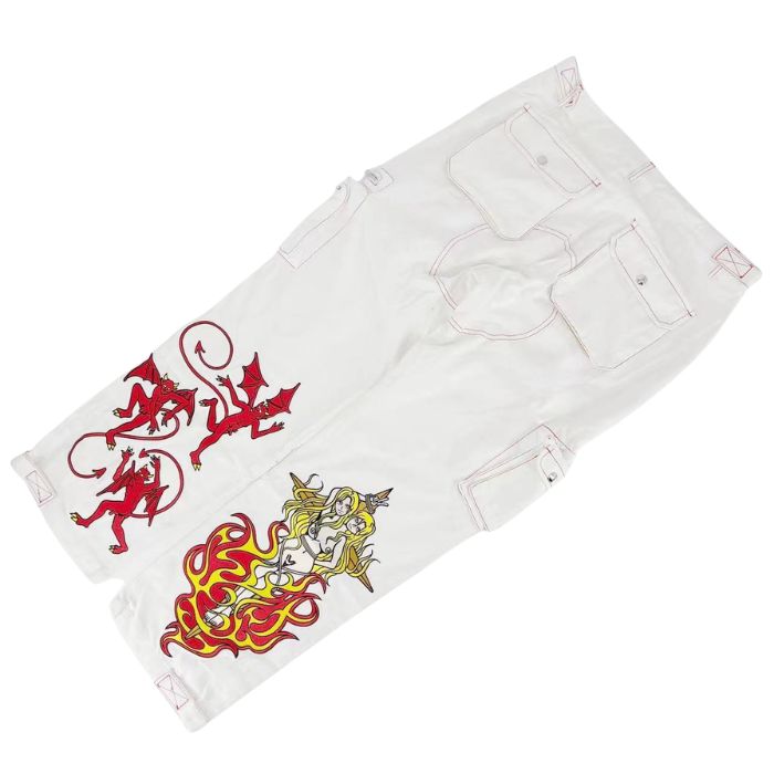 Minus Two Cargo White Pants With Devil Embroidery premium streetwear cargo pants