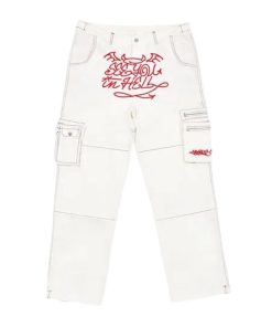 Minus Two Cargo White Pants With Devil Embroidery premium streetwear cargo pants