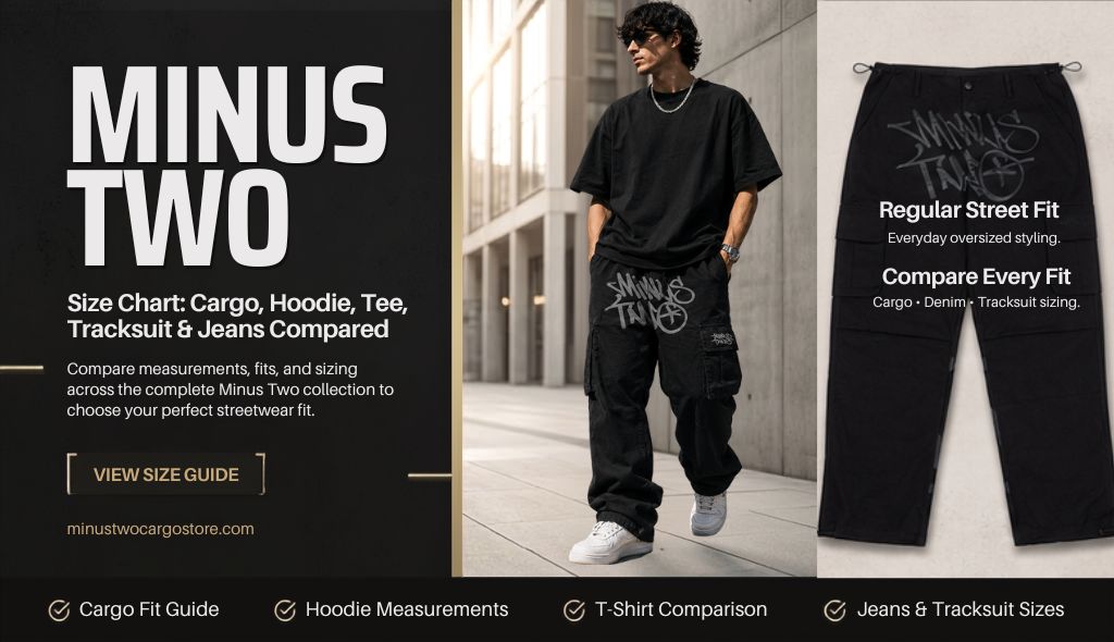 Minus Two Size Chart Cargo, Hoodie, Tee, Tracksuit and Jeans Compared