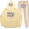 Minus Two Y2K Graffiti Full-Zip Tracksuit Set Beige/Grey