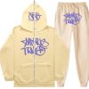 Minus Two Y2K Graffiti Full-Zip Tracksuit Set Beige/Purple