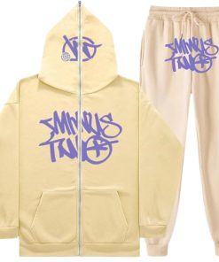 Minus Two Y2K Graffiti Full-Zip Tracksuit Set Beige/Purple
