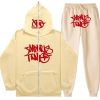 Minus Two Y2K Graffiti Full-Zip Tracksuit Set Beige/Red