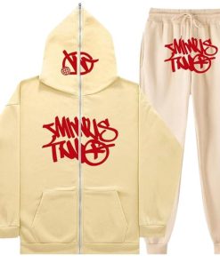 Minus Two Y2K Graffiti Full-Zip Tracksuit Set Beige/Red