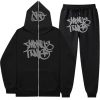 Minus Two Y2K Graffiti Full-Zip Tracksuit Set Black/Grey