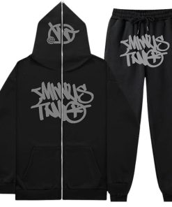 Minus Two Y2K Graffiti Full-Zip Tracksuit Set Black/Grey