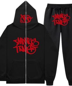 Minus Two Y2K Graffiti Full-Zip Tracksuit Set Black/Red