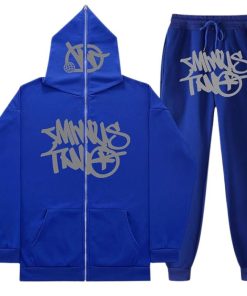 Minus Two Y2K Graffiti Full-Zip Tracksuit Set Blue/Grey