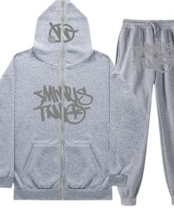 Minus Two Y2K Graffiti Full-Zip Tracksuit Set Grey