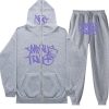 Minus Two Y2K Graffiti Full-Zip Tracksuit Set Grey/Purple