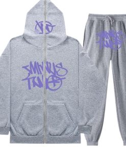 Minus Two Y2K Graffiti Full-Zip Tracksuit Set Grey/Purple