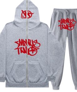 Minus Two Y2K Graffiti Full-Zip Tracksuit Set Grey/Red