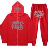 Minus Two Y2K Graffiti Full-Zip Tracksuit Set Red/Grey