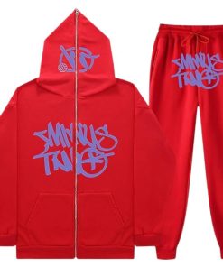 Minus Two Y2K Graffiti Full-Zip Tracksuit Set Red/Purple