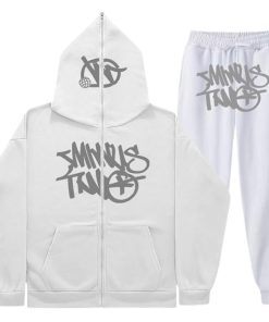 Minus Two Y2K Graffiti Full-Zip Tracksuit Set White/Grey