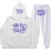 Minus Two Y2K Graffiti Full-Zip Tracksuit Set White/Purple