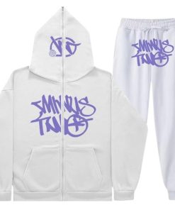 Minus Two Y2K Graffiti Full-Zip Tracksuit Set White/Purple