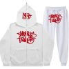 Minus Two Y2K Graffiti Full-Zip Tracksuit Set White/Red