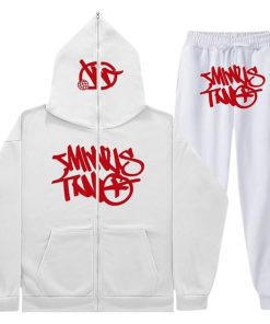 Minus Two Y2K Graffiti Full-Zip Tracksuit Set White/Red